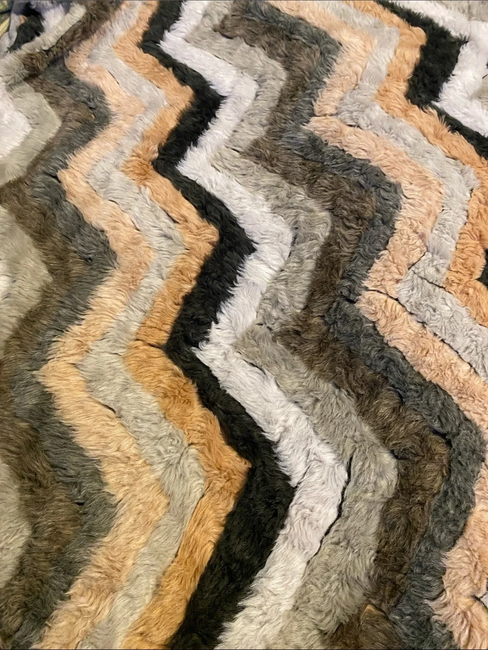 Tahari Chevron Faux Fur Throw Blanket in Cream, Black, Tan, Gray